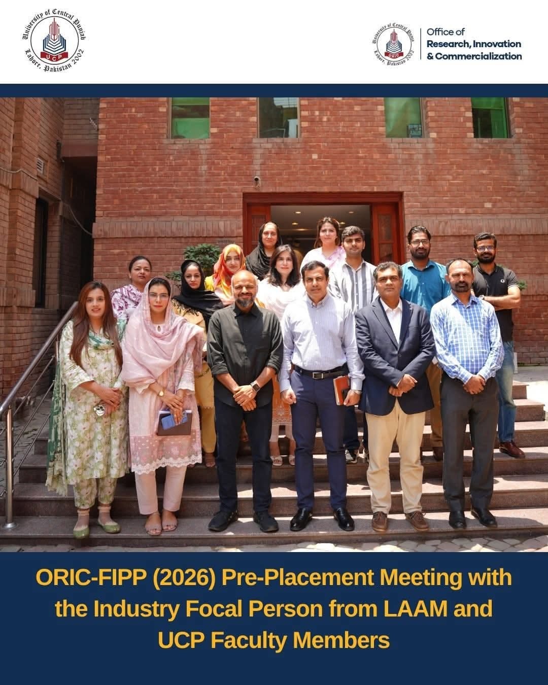 The ORIC-FIPP 2026 pre-placement meeting announcement and faculty group photograph.