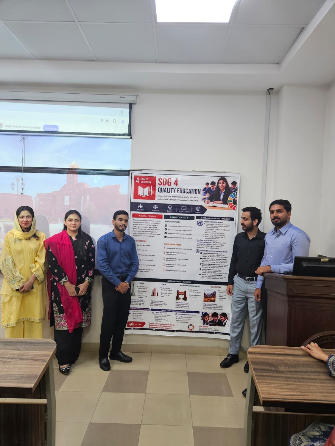 Students and faculty with a completed poster presentation.